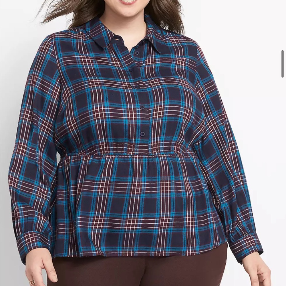 Cinched Waist Flannel Blouse